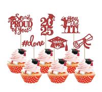 SYKYCTCY 24 Pack Red 2025 Graduation Cupcake Toppers Glitter So Proud of You Done Diploma Grad Cap Cupcake Picks You Did it Cake Decorations for 2025 Graduation Theme Party Supplies