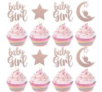 SYKYCTCY 24 Pack Rose Gold Baby Girl Cupcake Toppers with Glitter Star Moon Baby Shower Cupcake Picks Baby Shower Girls Birthday Party Cake Decorations Supplies