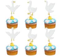 SYKYCTCY 24 Pack Silly Goose Cupcake Toppers Birthday White Goose Baby Shower Theme Kids Baby Boy Girl Decorations Party Supplies for Baby Boy Girl Cake Decorations Birthday Party Supplies