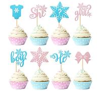 SYKYCTCY 24 Pack Snowflake Gender Reveal Cupcake Toppers Glitter Boy or Girl Snowflake Cupcake Picks Winter Frozen Baby Shower Birthday Cake Decorations Party Supplies