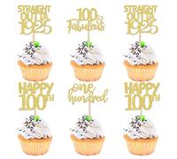 SYKYCTCY 24 Pack Straight Outta 1925 Cupcake Toppers Happy 100th Birthday One-hundred Awesome Since 1925 Cupcake Picks 100 Fabulous Cake Decorations for 100th Birthday Anniversary Party Gold
