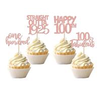 SYKYCTCY 24 Pack Straight Outta 1925 Cupcake Toppers Happy 100th Birthday One-hundred Awesome Since 1925 Cupcake Picks 100 Fabulous Cake Decorations for 100th Birthday Anniversary Party Rosegold