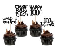 SYKYCTCY 24 Pack Straight Outta 1925 Cupcake Toppers Happy 100th Birthday One-hundred Awesome Since 1925 Cupcake Picks 100 Fabulous Cake Decorations for 100th Birthday Anniversary Party Black