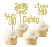 SYKYCTCY 24 Pack Straight Outta 1945 Cupcake Toppers Black Glitter Eighty Hello 80 Cupcake Picks Cheers to 80 Years Cake Decorations for 80th Birthday Theme Anniversary Party Supplies