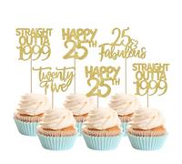 SYKYCTCY 24 Pack Straight Outta 1999 Cupcake Toppers Happy 25th Birthday Twenty-five Awesome Since 1999 Cupcake Picks 25 Fabulous Cake Decorations for 25th Birthday Anniversary Party Gold