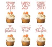 SYKYCTCY 24 Pack Straight Outta 2000 Cupcake Toppers Happy 25th Birthday Twenty-five Awesome Since 2000 Cupcake Picks 25 Fabulous Cake Decorations for 25th Birthday Anniversary Party Rosegold