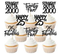 SYKYCTCY 24 Pack Straight Outta 2000 Cupcake Toppers Happy 25th Birthday Twenty-five Awesome Since 2000 Cupcake Picks 25 Fabulous Cake Decorations for 25th Birthday Party Black