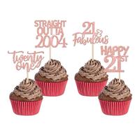 SYKYCTCY 24 Pack Straight Outta 2004 Cupcake Toppers Happy 21st Birthday Twenty-one Awesome Since 2004 Cupcake Picks 21 Fabulous Cake Decorations for 21st Birthday Anniversary Party Rosegold