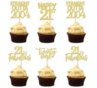 SYKYCTCY 24 Pack Straight Outta 2004 Cupcake Toppers Happy 21st Birthday Twenty-one Awesome Since 2004 Cupcake Picks 21 Fabulous Cake Decorations for 21st Birthday Anniversary Party Gold