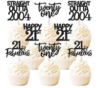 SYKYCTCY 24 Pack Straight Outta 2004 Cupcake Toppers Happy 21st Birthday Twenty-one Awesome Since 2004 Cupcake Picks 21 Fabulous Cake Decorations for 21st Birthday Party