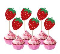 SYKYCTCY 24 Pack Strawberry Cupcake Toppers Glitter Birthday Strawberry Cupcake Picks for Fruit Baby Shower Kids Birthday Summer Berry Cupcake Decorations Party Supplies Red