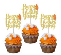 SYKYCTCY 24 Pack Thankful Cupcake Toppers Glitter Thank You Cupcake Picks Thanksgiving Day Cupcake Decorations for Happy Thanksgiving Day Theme Wedding Birthday Party Supplies
