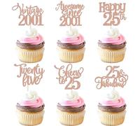 SYKYCTCY 24 Pack Vintage 2001 Cupcake Toppers Glitter Twenty Five 25 Birthday 25 Fabulous Cupcake Picks Awesome Since 2001 Cake Decoration for 25th Birthday Party Supplies Blue
