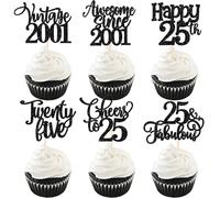 SYKYCTCY 24 Pack Vintage 2001 Cupcake Toppers Glitter Twenty Five 25 Birthday 25 Fabulous Cupcake Picks Awesome Since 2001 Cake Decoration for 25th Birthday Party Supplies Blue