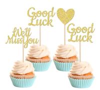 SYKYCTCY 24 Pack We Will Miss You Cupcake Toppers Glitter Red Love Heart Good Luck Cupcake Picks Retirement Theme Going Away Party Cake Decorations Gold