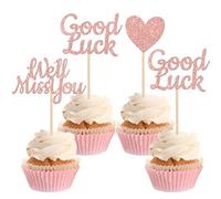SYKYCTCY 24 Pack We Will Miss You Cupcake Toppers Glitter Red Love Heart Good Luck Cupcake Picks Retirement Theme Going Away Party Cake Decorations Rose Gold