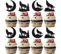SYKYCTCY 24 Pack Wolf Cupcake Toppers Glitter Timberwolf Howl Full Moon Cupcake Picks Decoration for Jungle Wild Animal Wolf Theme Baby Shower Boys Girls Birthday Party Cake Decorations Supplies