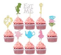 SYKYCTCY 24 Pack Wonderland Cupcake Toppers Glitter Kit Magic Tea Party Eat Me Cupcake Picks Lets Partea Baby Shower Girls Boys Baby Birthday Wedding Party Cake Decorations Supplies