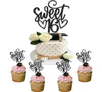 SYKYCTCY 25 Pack 16th Birthday Cupcake Toppers Glitter Sixteen Happy Sweet 16 Cupcake Picks Cheers to 16 Years Old Cupcake Decorations for 16th Birthday Anniversary Party Cake Decorations Supplies