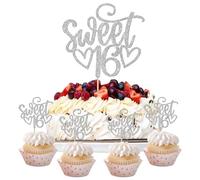 SYKYCTCY 25 Pack Happy 16th Birthday Cupcake Toppers Glitter Sixteen Sweet 16 Cupcake Picks Cheers to 16 Years Old Cupcake Decorations for 16th Birthday Anniversary Party Cake Decorations Supplies