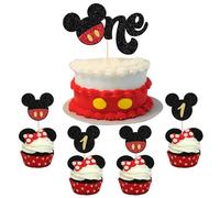 SYKYCTCY 25 Pack Mouse Oh Twodles 1st Birthday Cupcake Toppers Glitter Mini Mouse Cupcake Picks Baby Shower Kids Boys First Birthday Party Cupcake Decorations Supplies