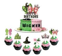 SYKYCTCY 25 Pack Pink Green Witch Party Decorations Witch Cupcake Topper Bow Happy Birthday Cake Pick Decorations for Fantasy Theme Baby Shower Kids Party Supplies
