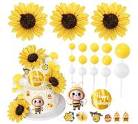 SYKYCTCY 27 Pack Bumble Bee Cake Decorations Honey Jar Balls Oh Babee Cake Topper Honeycomb Sunflower Cake Picks for Bee Themed Baby Shower Kids Boys Girls Birthday Party Supplies