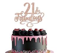SYKYCTCY 3 Pack 21 & Fabulous Cake Toppers Glitter Twenty-one Fabluous Cake Pick 21st Birthday Cake Decorations for Cheers to 21 Years Old 21st Birthday Theme Party Supplies