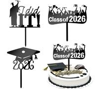 SYKYCTCY 3 Pack Class of 2026 Graduation Cake Topper Acrylic Congrats Grad I Did it Cake Pick 2026 Grad Cap Cake Decorations for 2026 High School/College/Senior Graduation Party Decorations Supplies