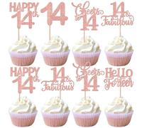 SYKYCTCY 30 Pack 14th Birthday Cupcake Toppers Glitter 14 Fabulous Cheers to 14 Cupcake Picks Happy 14th Birthday Cupcake Decorations for Fourteen Birthday Anniversary Party Supplies