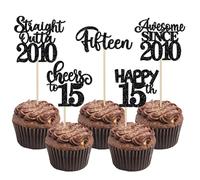 SYKYCTCY 30 Pack 15th Birthday Cupcake Toppers Straight Outta 2010 Happy 15th Fifteen Awesome Since 2010 Cupcake Picks 15 Fabulous Cake Decorations for 15th Birthday Wedding Anniversary Party Black