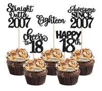 SYKYCTCY 30 Pack 18th Birthday Cupcake Toppers Glitter Straight Outta 2007 Happy 18th Eighteen Awesome Since 2007 Cupcake Picks 18 Fabulous Cake Decorations for 18th Birthday Wedding Anniversary Party