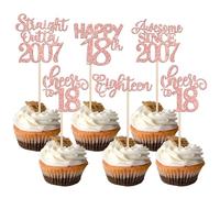 SYKYCTCY 30 Pack 18th Birthday Cupcake Toppers Straight Outta 2007 Happy 18th Eighteen Awesome Since 2007 Cupcake Picks 18 Fabulous Cake Decorations for 18th Birthday Wedding Party Rosegold