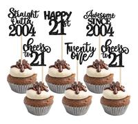 SYKYCTCY 30 Pack 21st Birthday Cupcake Toppers Glitter Straight Outta 2004 Happy 21st Awesome Since 2004 Cupcake Picks 21 Fabulous Cake Decorations