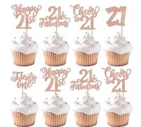 SYKYCTCY 30 Pack 21st Birthday Cupcake Toppers Glitter Twenty-one Cheers to 21 Fabulous Cupcake Picks Happy 21st Birthday Cupcake Decorations Anniversary Party Supplies Rosegold