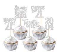 SYKYCTCY 30 Pack 21st Birthday Cupcake Toppers Glitter Twenty One Happy 21st Straight Outta 2004 Cupcake Picks for Cheers to 21 Years 21st Birthday Anniversary Party Decorations Supplies