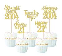SYKYCTCY 30 Pack 21st Birthday Cupcake Toppers Straight Outta 2004 Happy Twenty-One Awesome Since 2004 Picks Fabulous Cake Decorations for Birthday Wedding Anniversary Party Gold