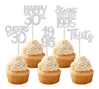 SYKYCTCY 30 Pack 30th Birthday Cupcake Toppers Glitter Thirty Happy 30th Straight Outta 1995 Cupcake Picks for Cheers to 30 Years 30th Birthday Wedding Anniversary Party Decoration Supplies