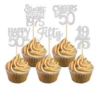 SYKYCTCY 30 Pack 50th Birthday Cupcake Toppers Glitter Fifty Happy 50th Straight Outta 1975 Cupcake Picks for Cheers to 50 Years 50th Birthday Wedding Anniversary Party Cake Decorations Supplies