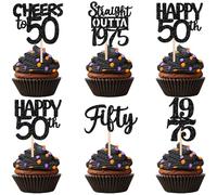 SYKYCTCY 30 Pack 50th Birthday Cupcake Toppers Glitter Fifty Happy 50th Straight Outta 1975 Cupcake Picks for Cheers to 50 Years 50th Birthday Wedding Anniversary Party Cake Decorations Supplies