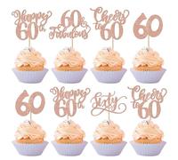 SYKYCTCY 30 Pack 60th Birthday Cupcake Toppers Glitter Sixty Fabulous 60 Cheers to 60 Cupcake Picks Happy 60th Birthday Cupcake Decorations Anniversary Party Supplies Rose Gold