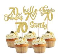 SYKYCTCY 30 Pack 70th Birthday Cupcake Toppers Glitter Seventy Fabulous 70 Cheers to 70 Cupcake Picks Hello 70 Birthday Cupcake Decorations for Happy 70th Birthday Anniversary Party Supplies Gold