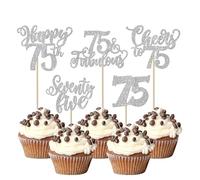 SYKYCTCY 30 Pack 75th Birthday Cupcake Toppers Glitter Seventy-Five Fabulous 75 Cheers to 75 Cupcake Picks Happy 75th Birthday Cupcake Decorations Anniversary Party Supplies Silver