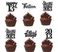 SYKYCTCY 30 Pack Black 13th Birthday Cupcake Toppers Glitter Thirteen Happy 13th Straight Outta 2013 Cupcake Picks for Cheers to 13 Years 13th Birthday Anniversary Party Decorations Supplies