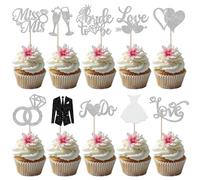 SYKYCTCY 30 Pack Bride to Be Cupcake Toppers Glitter Diamond Ring Bride Wedding Dress Cupcake Picks Heart I do Love Cake Decorations for Bridal Shower Bachelorette Party Supplies Gold
