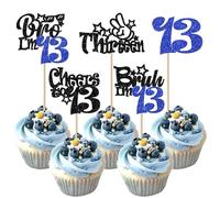 SYKYCTCY 30 Pack Bro I'm 13 Cupcake Toppers Glitter Happy 13th Birthday Cupcake Picks Bruh I'm 13 Cake Decoration Cheers to Thirteen Years Old for Boys Brother Birthday Party Cake Decorations Supplies