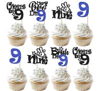 SYKYCTCY 30 Pack Bro I'm 9 Cupcake Toppers Glitter Happy 9th Birthday Cupcake Picks Bruh I'm 9 Cake Decoration Cheers to Nine Years Old for Boys Brother Birthday Party Cake Decorations Supplies