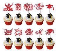 SYKYCTCY 30 Pack Class of 2025 Cupcake Toppers Glitter So Proud of You Done Diploma Congrats Grad Cap Cupcake Picks Way to Go Cake Decorations for 2025 Graduation Theme Party Supplies Red