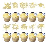 SYKYCTCY 30 Pack Class of 2025 Cupcake Toppers Glitter So Proud of You Done Diploma Congrats Grad Cap Cupcake Picks Way to Go Cake Decorations for 2025 Graduation Theme Party Supplies Gold