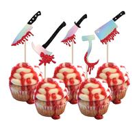 SYKYCTCY 30 Pack Halloween Knife Cupcake Toppers Glitter Scary Bloody Knife Cupcake Picks Killer Birthday Cake Decorations for Happy Halloween Theme Baby Shower Party Supplies